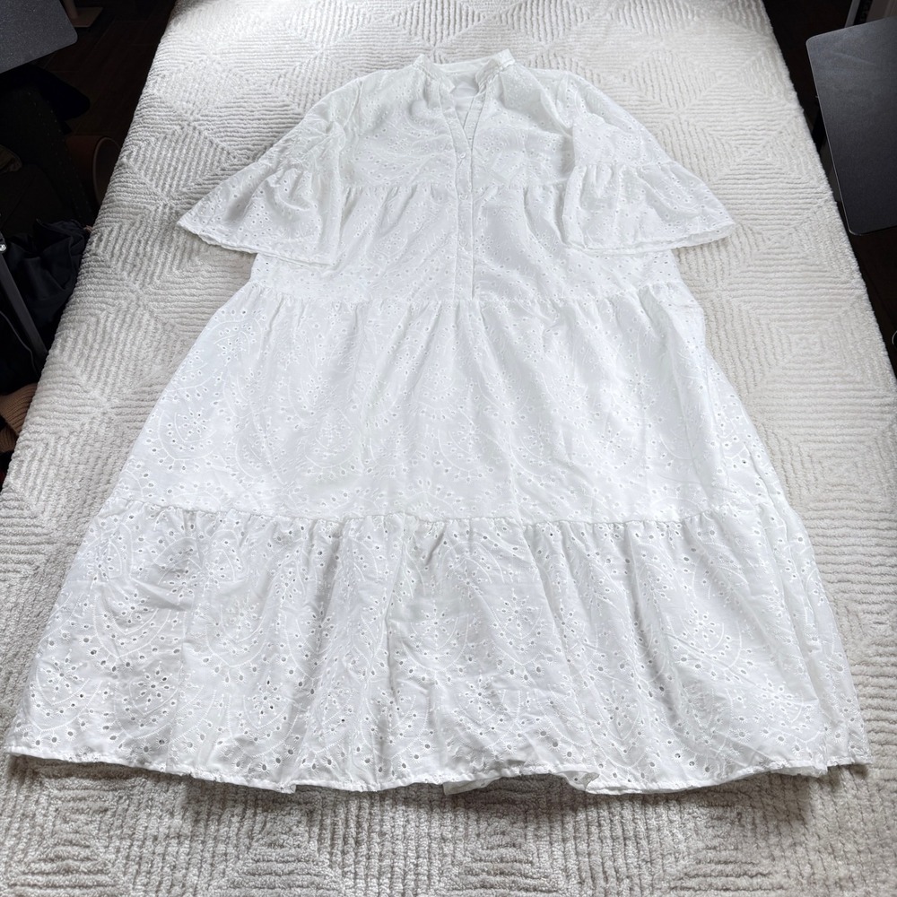 Dazy Eyelet Tiered Midi Dress Women's XL White Cottagecore Boho Prairie Picnic
